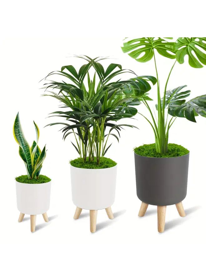 Large White Modern Floor Planter With Artificial Moss Detachable Base Indoor Outdoor Decor - Image 4